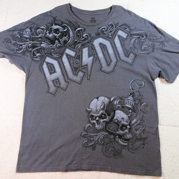 AC/DC Gray Shirt with Skulls Liquid Blue 2XL XXL - Picture 1 of 3